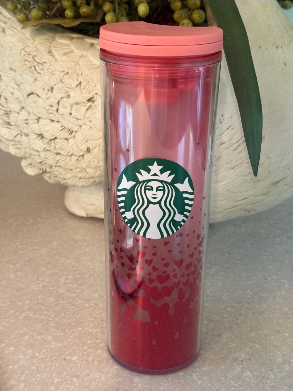 Starbucks Valentine's Heart 2022 Tumbler Pink Skinny Tall Cup & lid